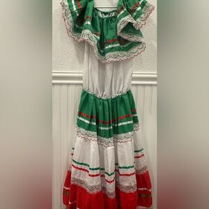 Elegant White, Red, & Green Mexican Dress | Folklórico Style | Ethnic Wear